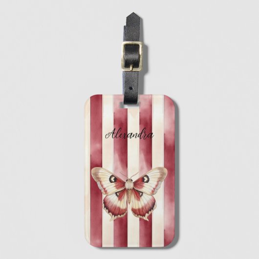 Bourgogne Cream Stripes Butterfly Bagagelabel (Voorkant (verticaal))