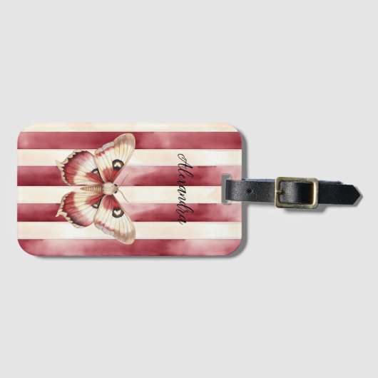 Bourgogne Cream Stripes Butterfly Bagagelabel (Voorkant (horizontaal))