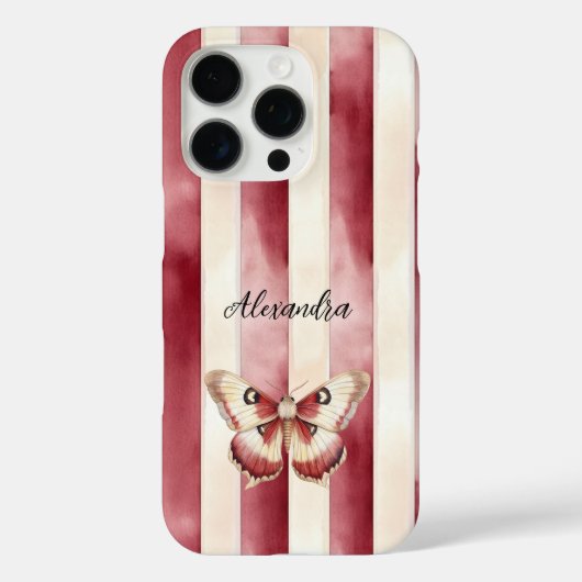 Bourgogne Cream Stripes Butterfly Case-Mate iPhone Case (Achterkant)