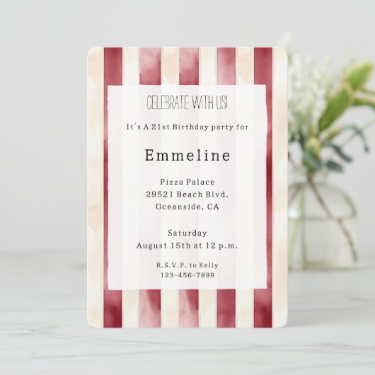 Bourgogne Cream Stripes Verjaardag Kaart (Staand voorkant)