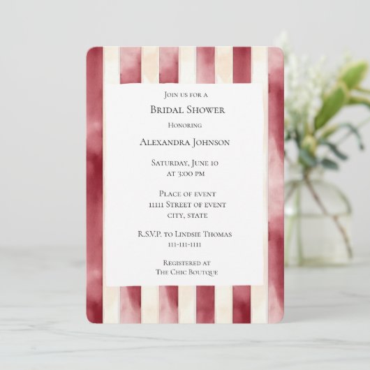 Bourgogne Cream Stripes Vrijgezellenfeest Kaart (Staand voorkant)