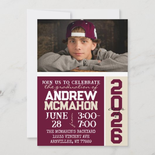 Bourgogne & Cream Tan Afstuderen Fotouitnodiging Kaart (Voorkant)