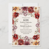 Bourgogne Cream Waterverf Bloemen 60e Verjaardag Kaart (Voorkant)