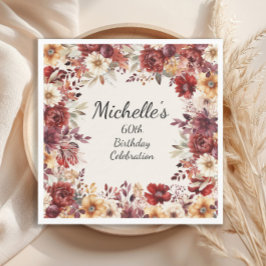 Bourgogne Cream Waterverf Bloemen 60e Verjaardag Servet