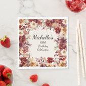 Bourgogne Cream Waterverf Bloemen 60e Verjaardag Servet (Insitu)