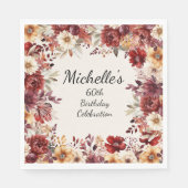 Bourgogne Cream Waterverf Bloemen 60e Verjaardag Servet (Voorkant)