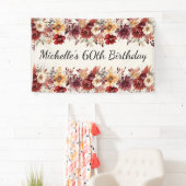 Bourgogne Cream Waterverf Bloemen 60e Verjaardag Spandoek (Insitu)