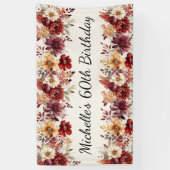 Bourgogne Cream Waterverf Bloemen 60e Verjaardag Spandoek (Verticaal)