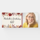 Bourgogne Cream Waterverf Bloemen 60e Verjaardag Spandoek (Horizontaal)