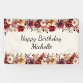 Bourgogne Cream Waterverf Floral Happy Birthday Spandoek (Horizontaal)