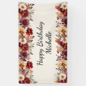 Bourgogne Cream Waterverf Floral Happy Birthday Spandoek (Verticaal)