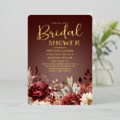 Bourgogne Cream Waterverf Floral Vrijgezellenfeest Folie Uitnodiging (Staand Voorkant)