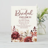 Bourgogne Crème Bloemen Bruids Brunch Kaart (Staand voorkant)