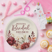 Bourgogne Crème Bloemen Bruids Brunch Papieren Bordje (Feest)