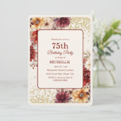 Bourgogne Crème Bloemen Goud Glitter 75e Verjaarda Kaart (Staand voorkant)