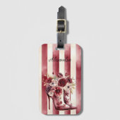 Bourgogne Crème Bloemen Laarzen Strepen Bagagelabel (Voorkant (verticaal))