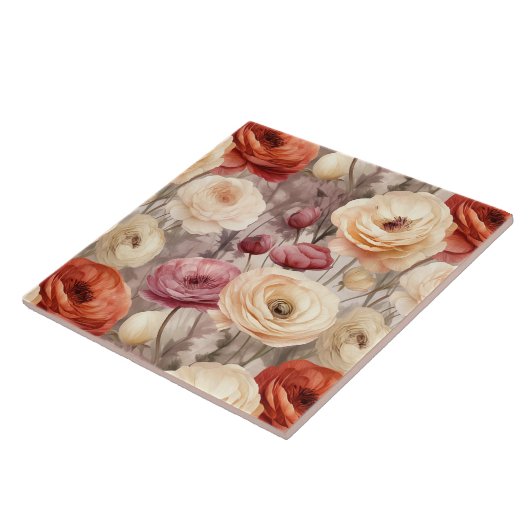 Bourgogne Crème Bloemen Tegeltje (Zijkant)