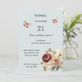 Bourgogne Crème Bloemen Verjaardag Kaart (Staand voorkant)