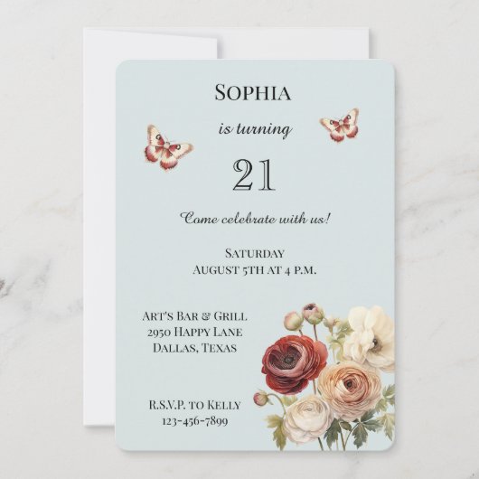 Bourgogne Crème Bloemen Verjaardag Kaart (Voorkant)