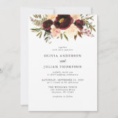 Bourgogne & Crème Bloemen Waterverf bruiloft Kaart (Voorkant)