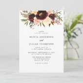 Bourgogne & Crème Bloemen Waterverf bruiloft Kaart (Staand voorkant)