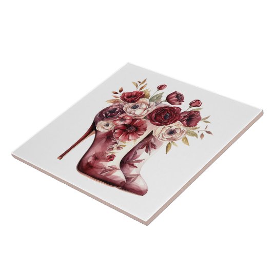 Bourgogne Crème Bloemenlaarzen Tegeltje (Zijkant)