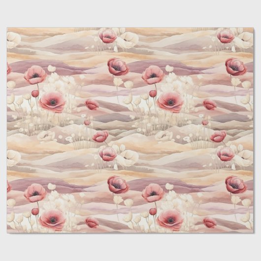 Bourgogne Crème Blush Bloemrijke Bruiloftsshower Cadeaupapier (Vlak)