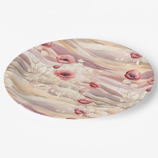 Bourgogne Crème Blush Floral Vrijgezellenfeest Papieren Bordje (Gekanteld)