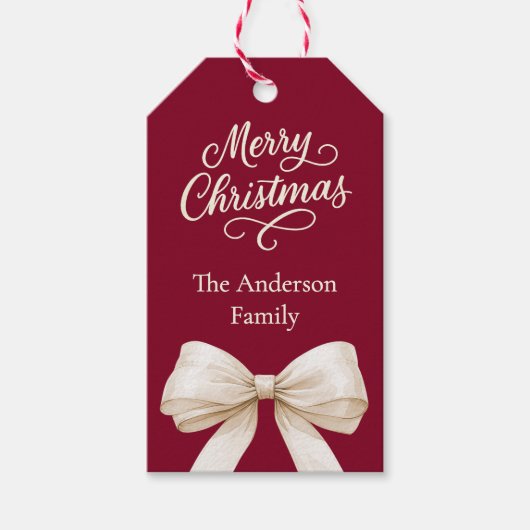 Bourgogne crème boog Kerstmis Cadeaulabel (Voorkant)