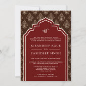 Bourgogne Crème Bruin Ikat Anand Karaj Sikh Bruilo Kaart (Achterkant)