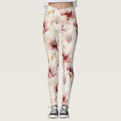 Bourgogne Crème Floral Leggings (Voorkant)