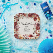 Bourgogne Crème Herfst Herfst Bloemen 60ste Verjaa Papieren Bordje (Feest)