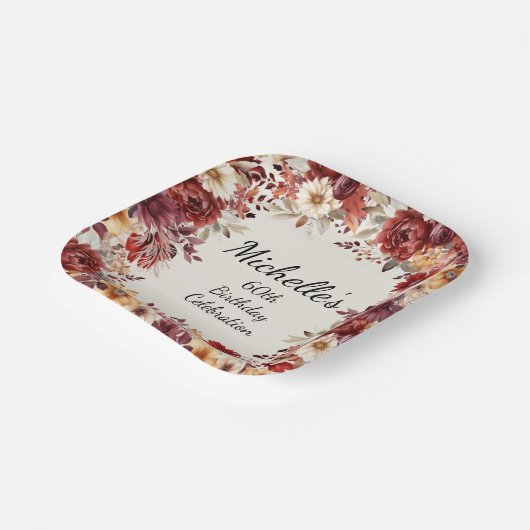 Bourgogne Crème Herfst Herfst Bloemen 60ste Verjaa Papieren Bordje (Gebogen)