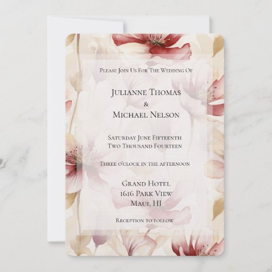 Bourgogne Crème Lavendel Bloemen Romantische bruil Kaart