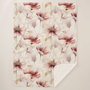 Bourgogne Crème Lavendel Floral Sherpa Deken