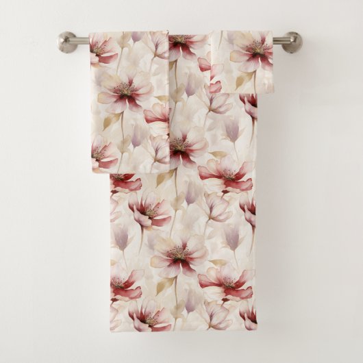 Bourgogne Crème Lavendel Floral Vrijgezellenfeest Bad Handdoek (Insitu)