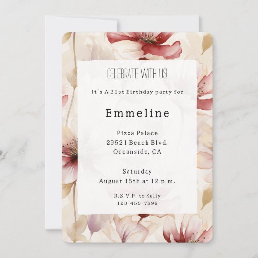 Bourgogne Crème Lavendel Romantische Bloemen Verja Kaart (Voorkant)