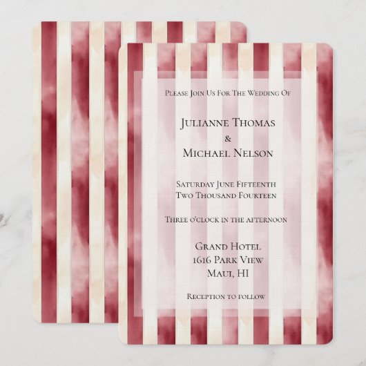 Bourgogne Crème Romantische Stripes Trouwen Kaart (Voorkant / Achterkant)