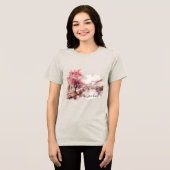 Bourgogne Crème Roze Bomen Tri-Blend Shirt (Voorkant volledig)
