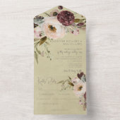 Bourgogne Crème & Roze  Pioenen Roze Diner All In One Uitnodiging (Binnen)