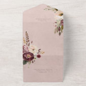 Bourgogne Crème & Roze  Pioenen Roze Diner All In One Uitnodiging (Buitenkant)