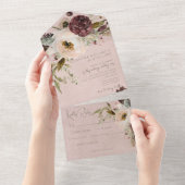 Bourgogne Crème & Roze  Pioenen Roze Diner All In One Uitnodiging (Afscheurbaar)