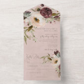 Bourgogne Crème & Roze  Pioenen Roze Diner All In One Uitnodiging (Binnen)