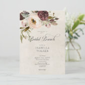 Bourgogne Crème Roze  Pioenrozen Bridal Brunch Kaart (Staand voorkant)