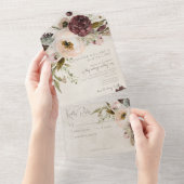 Bourgogne Crème & Roze  Pioenrozen Geen Diner All In One Uitnodiging (Afscheurbaar)