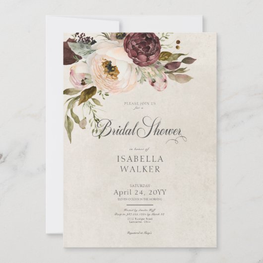 Bourgogne Crème Roze  Pioenrozen Vrijgezellenfeest Kaart (Voorkant)