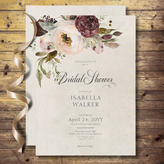 Bourgogne Crème Roze  Pioenrozen Vrijgezellenfeest Kaart