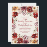 Bourgogne Crème Waterverf Floral 30e Verjaardag Kaart<br><div class="desc">Ring in 30 met elegantie met behulp van deze herfst bloemen verjaardag uitnodiging. Met bordeauxrode,  blozende en gouden waterverven is dit ontwerp ideaal voor herfst feesten en mijlpaalfeesten.</div>