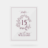 Bourgogne Crest Monogram Trouwtafel Nummer Acryl Bord (Voorkant)