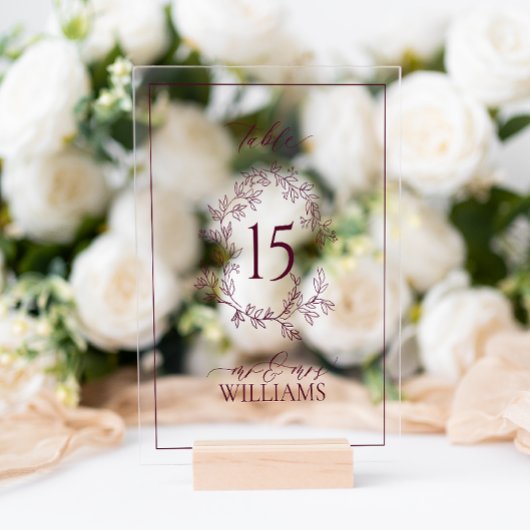 Bourgogne Crest Monogram Trouwtafel Nummer Acryl Bord